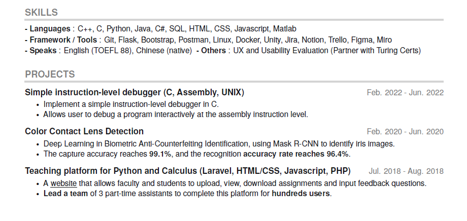 fresher software engineer resume example part 2