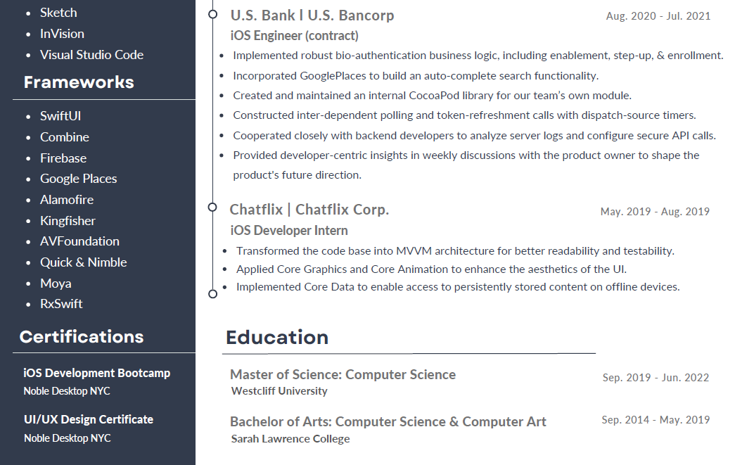iOS engineer resume example part 2