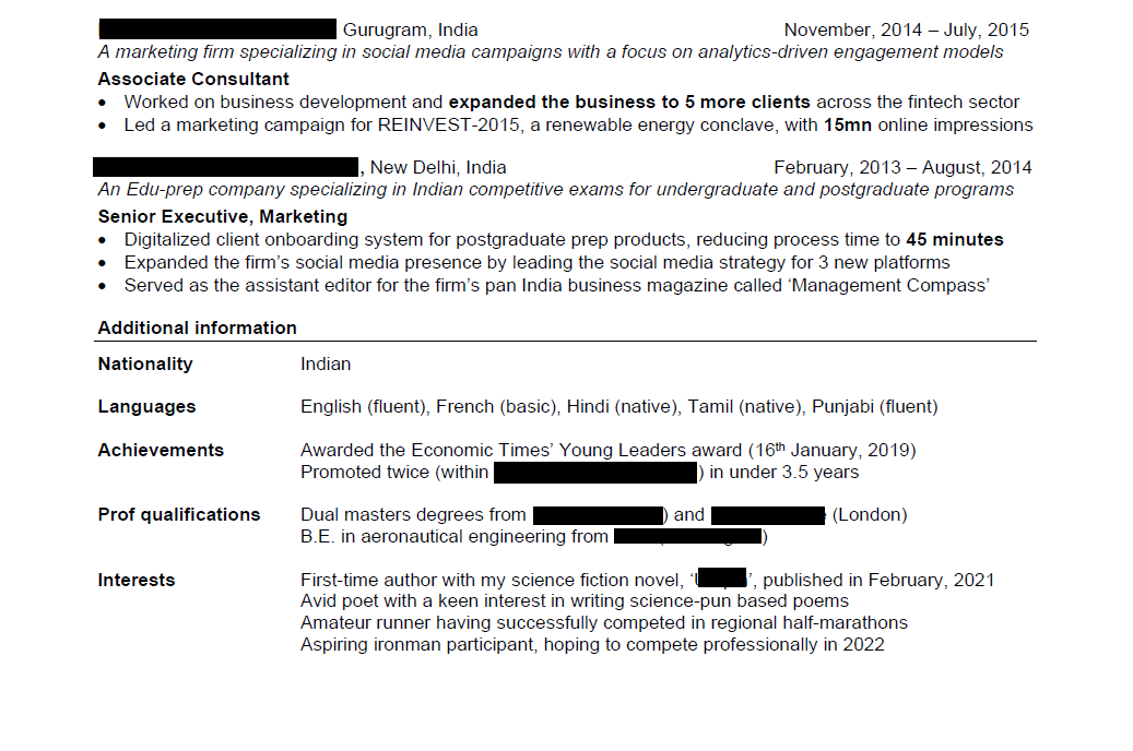 Bain example resume part 2