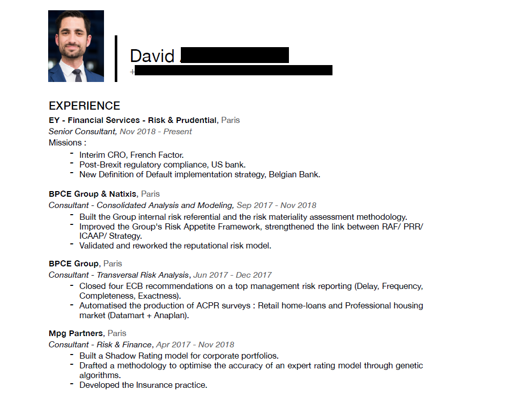 BCG resume example