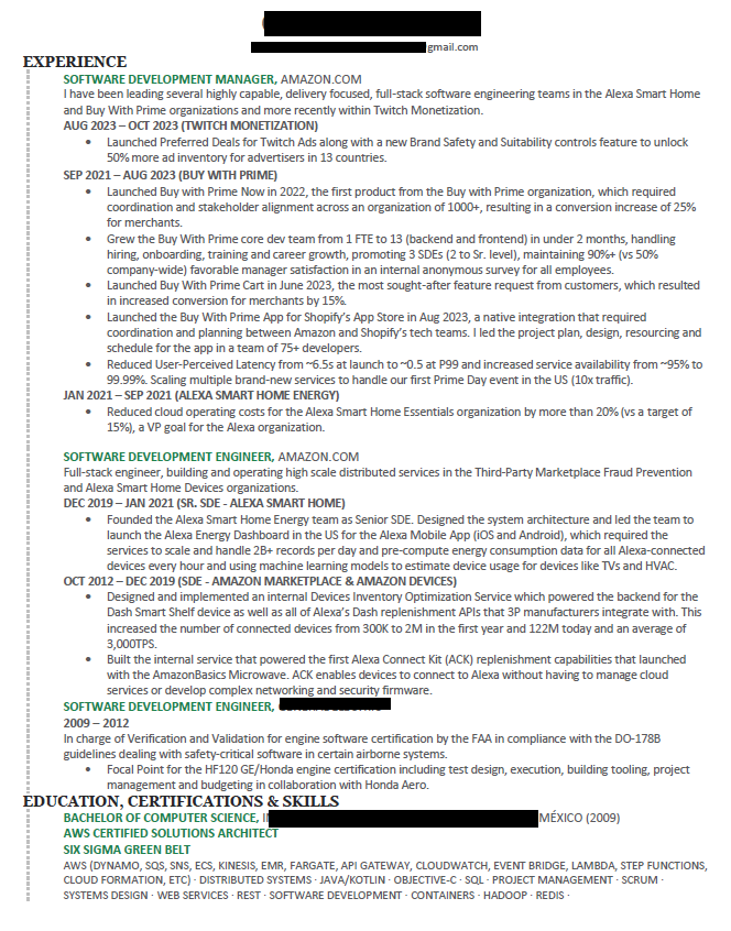 engineering manager resume for Meta