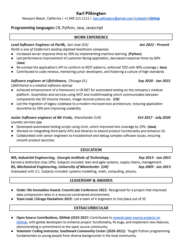 google resume template example full