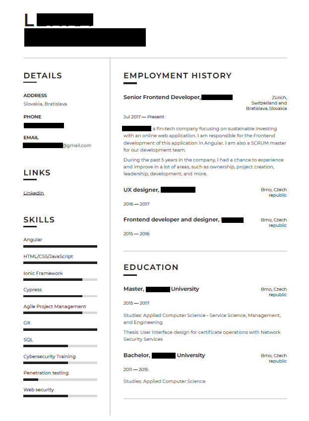front end developer resume part 1