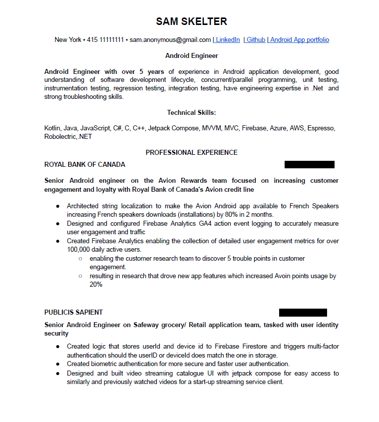 software engineer example resume - sam p1