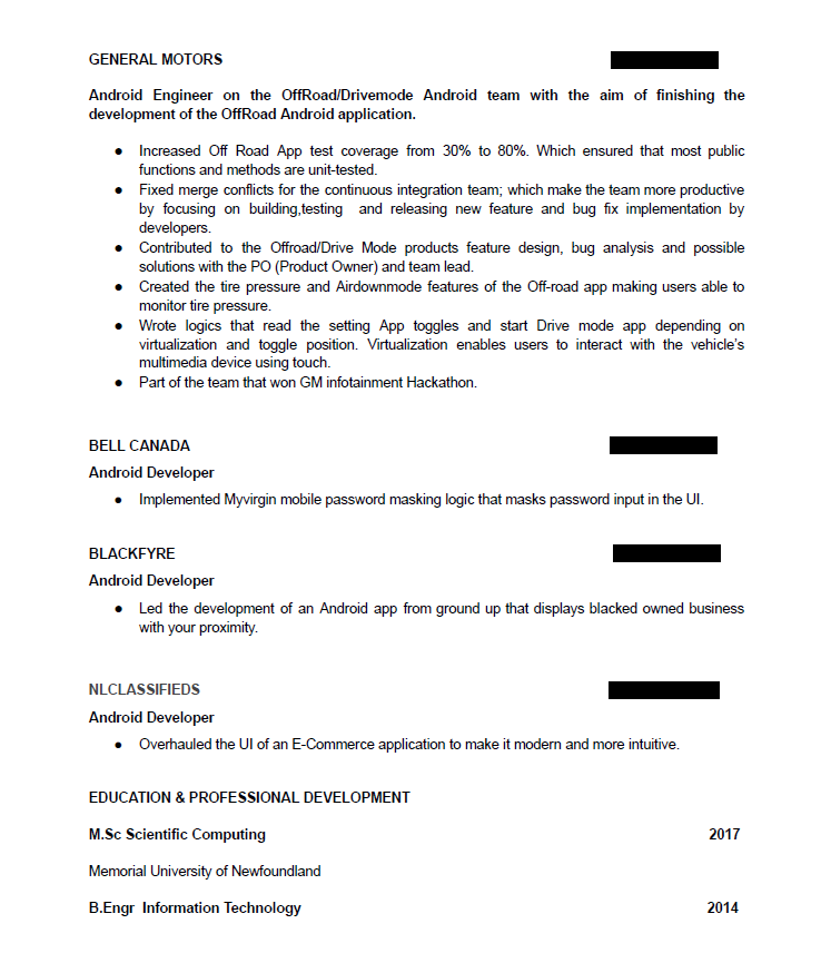 software engineer resume example - part 2