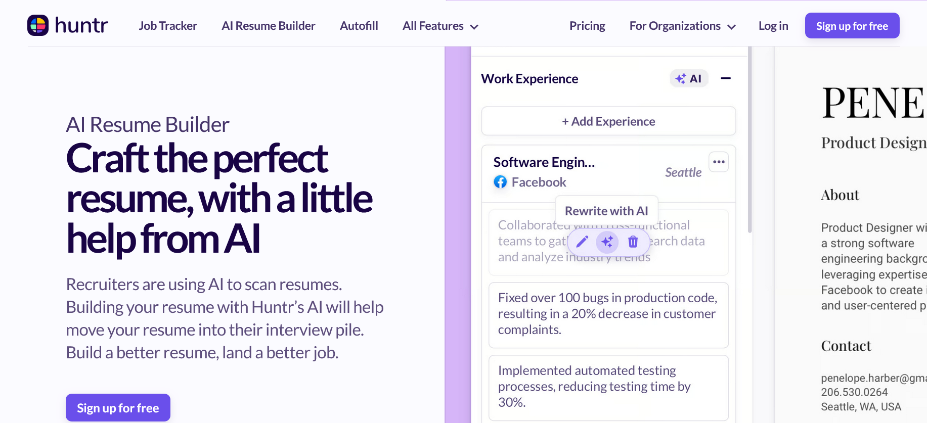 huntr ai resume builder