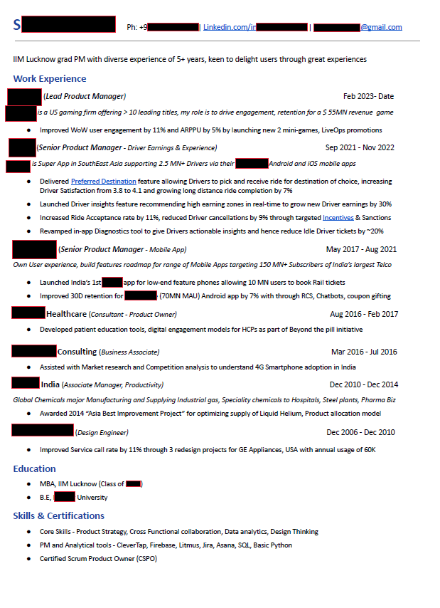 product manager resume part 1